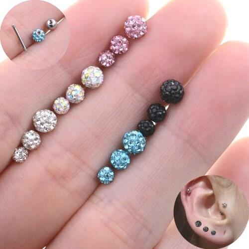 Starose 3pcs 18G 6mm Rod Cute Crystal Ball Ear Stud Earring Helix Piercing Tragus Cartilage Lobe Earrings Nose Ring Body Jewelry
