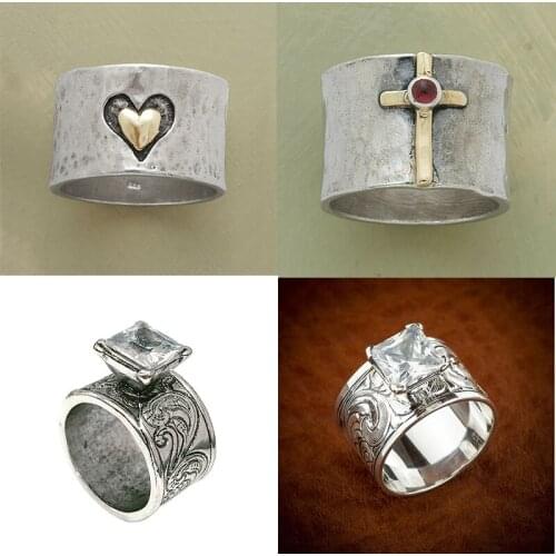 Vintage Rock Rings Cross Ring Anniversary Jewelry Faithful Antique Size 6-10 For Men Gift