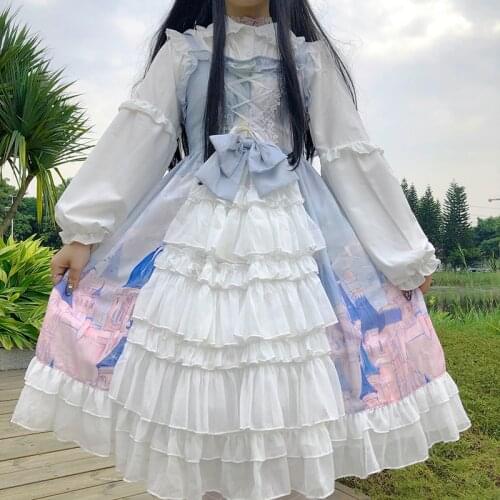 Lolita Dress Vintage Sky City Bowknot Victorian Dress Kawaii Girl Gothic Lolita Sweety Princess dress loli cos