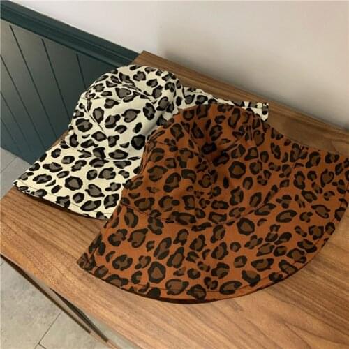 Japanese Style Women Summer Cotton Bucket Hat Leopard Animal Printed Large Wide Brim Outdoor Sunscreen Travel Packable Cap 28GD