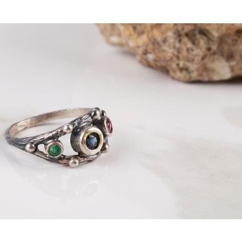UM US JEWELRY Sapphire and Emerald Natural Gemstone 925 Sterling Silver Women 'S Ring