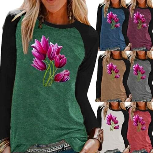 Autumn and Winter Women Clothing Loose Casual Shirt Plus Size Round Neck Pullover Fashion Printing Graphic Tee Long Sleeve