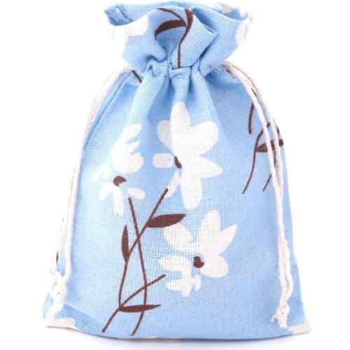 13*18cm Blue and White Printed Cotton and Hemp Travel Acceptance Double Lace Rope Souvenir Jewelry Packing Small Cloth Bag 10pcs