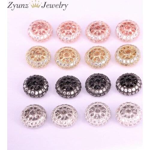 20PCS, CZ Micro Pave Spacer Beads, Gold/Rose Gold/Black/Silver Color, Rondelle Spacer Beads for Necklace Bracelet Making