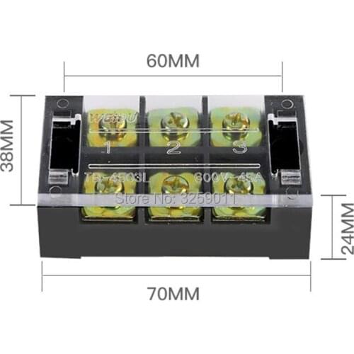 20PCS TB-4503 3 Positions Dual Rows 600V 45 A Wire Barrier Block Terminal Strip black Iron