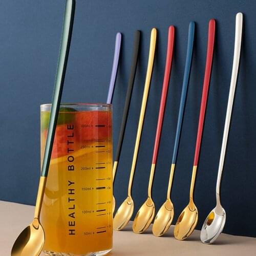 304 Stainless Steel Spoon Bar Long Handle Mix Spoon Dessert Cup INS Coffee Mixing Spoon Joining Ice Spoon Kitchen Accessories