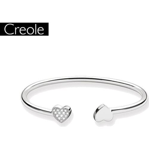 Bracelets Bangles Heart Pave 925 Sterling Silver Fashion Romantic Glam Jewelry For Women Europe Style Soul Punk Fine Gift
