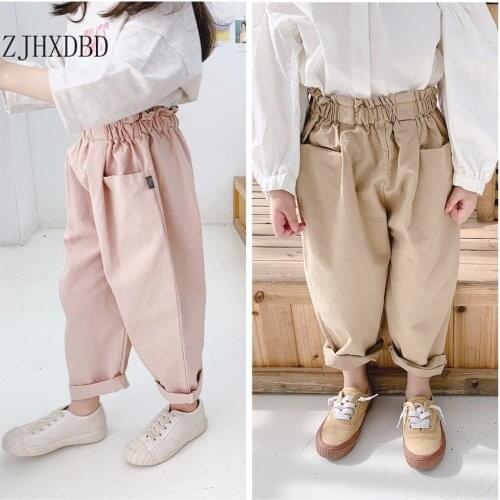 2020 Girls Trousers Korean Toddler Girls Long Black Harem Pants New 2019 Winter Khaki Pink Trousers 7Y Kids Pants Girls Clothes