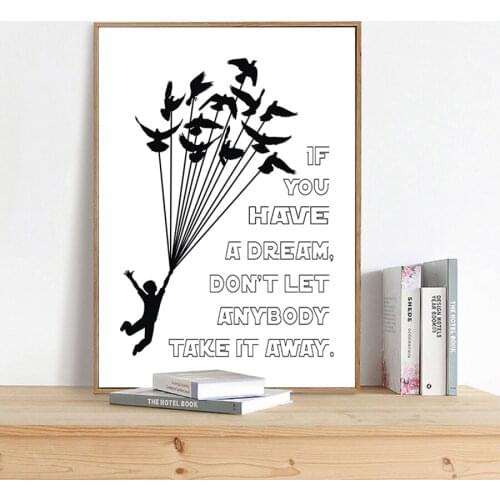Black White Inspirational Dream Quotes Posters and Prints Wall Art Canvas Painting For Kids Room Chic Printing Pictures