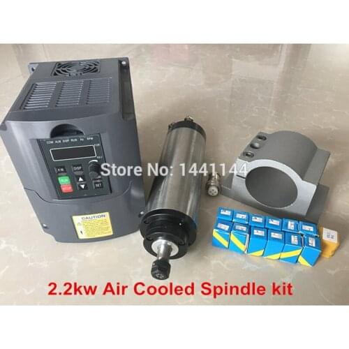 2.2KW 220V ER20 Air Cooled Spindle Motor + 2.2KW 220V Inverter + 80mm Clamp + 1set ER20 Collet