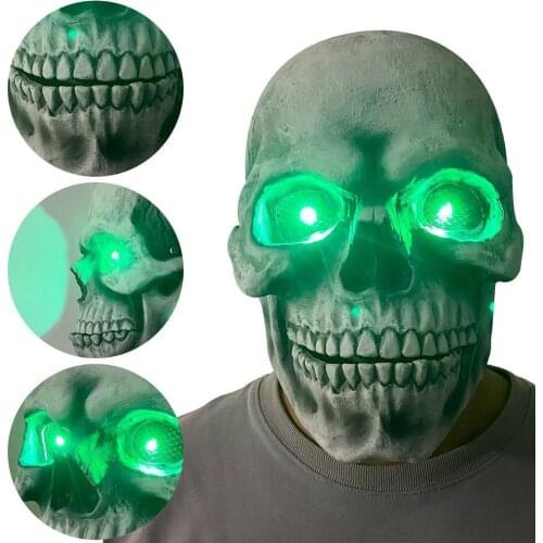 Halloween Movable Skull Mask LED Light Demon Zombie Ghost Skeleton Headgear Horror Props Costume Cosplay Party Decoration