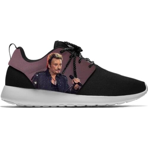 Rock Star Johnny Hallyday Music Cool Fashion Classic Sport Running Shoes Lightweight Breathable 3D Print Men Women Mesh Sneakers