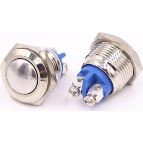 16mm metal push button waterproof nickel plated brass switch ball head Round shape momentary self reset 1NO