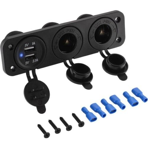 Multi-Function 12V Car Dual usb charger Auto Boat Cigarette Lighter Socket + Double USB Port Charger Mount Panel