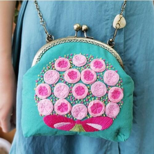 DIY Handmade Embroidery Floral Metal Material Set for One Shoulder Bag Handbag Sewing