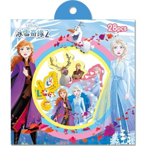 Disney 28 pcs boys Stitch cars cartoon stickers set gift box Mickey diy girls princess frozen 2 decorative stationery stickers