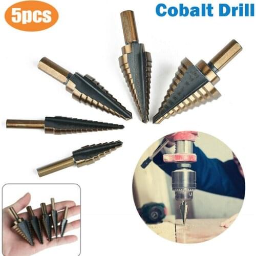 5pcs 3-35mm HSS Straight Groove Step Drill Bit Set Cobalt Drill Bit Woodworking Metal Drilling Hole Core Drill Bit Set 6-13 Step