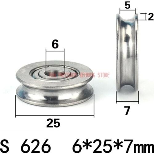 2019 New New Arrival 6*25*7mm Hanging Wheel Waterproof Anti-rust U-groove All-metal 440c Non-304 Stainless Steel Bearing Pulley