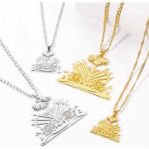 Haiti Pendant Necklace for Women/Girls/Men Cuban Wave Chain Ayiti Items Gold Silver Color Necklaces Choker Jewelry Gift of Haiti