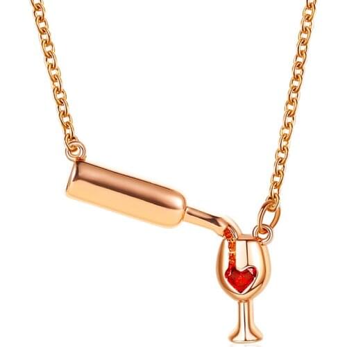 Love Wine Glass Necklace Ladies 3 Color Rose Gold Creative Fashion Wine Bottle Glass Chic Collar Girl Best Gift Jewelry Metal