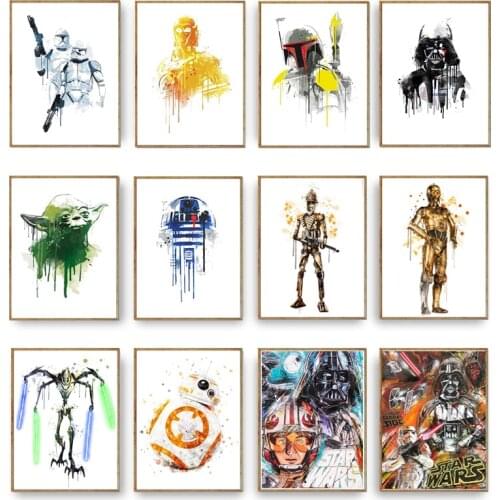Star Wars Watercolour Posters Canvas Painting Disney Darth Vader Yoda Moive Posters Prints Wall Picture Room Home Decor Cuadros