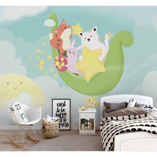 Custom 3D wallpaper mural hand-painted cartoon starry cat star children mural background interior decoration painting