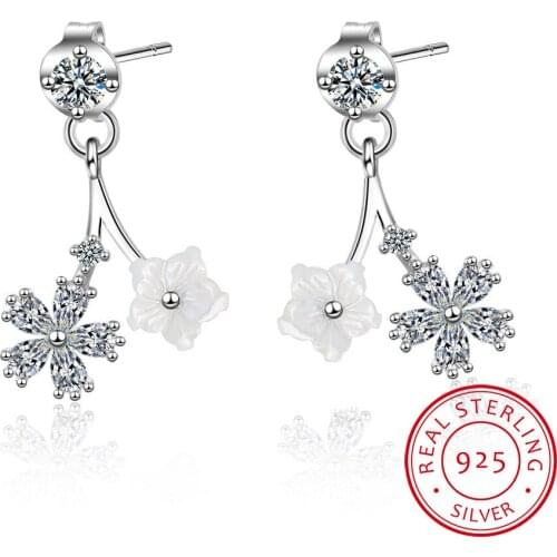 Sweet Fashion 925 Sterling Silver Earrings For Women Girl Gift Dazzling Zirconia Shell Flower Stud Earrings oorbellen S-E524