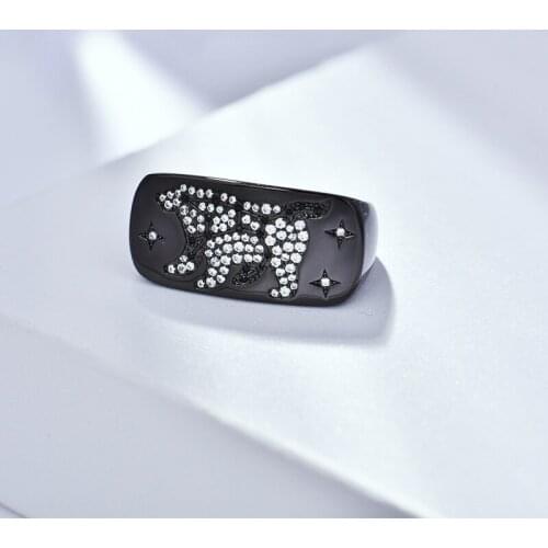 Luxury Black Square Bear Big Womens Rings Crystal Stone Punk Unique Design Ring Fine Rings Women Jewelry Zk45