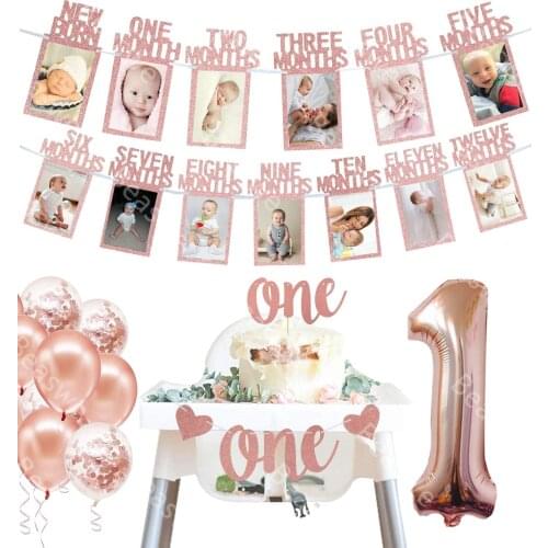 ONE Girl’s birthday a high chair banner and a cake decoration rose gold f baby girl’s first birthday party supplies