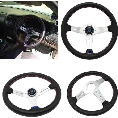 Sliver 14Inch 350mm Drift Steering Wheel Perforated Leather Universal Car Sport Steering Wheel With Horn Button