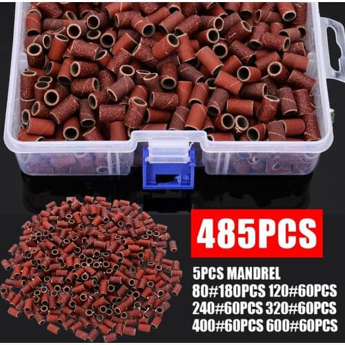 485Pcs/set 1/4" Sanding Bands Sleeves 80#-600# Grits 5 Mandrels Grinding Polishing Electric Circle Sandpaper