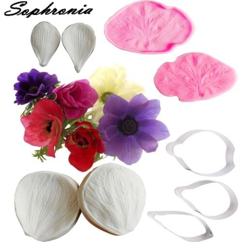 Anemone Flower Petal Veiner &Cutter Silicone Mold Fondant Mould Cake Decorating Tools Chocolate Gumpaste,Sugarcraft Mold CS228