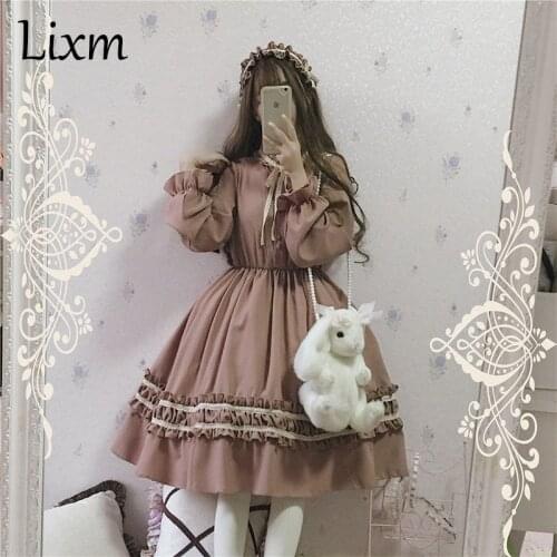 Victorian medieval Gothic Lolita Dress Women Vintage Long Sleeve Retro Temperament Tea Party Sweet Lolita Dress