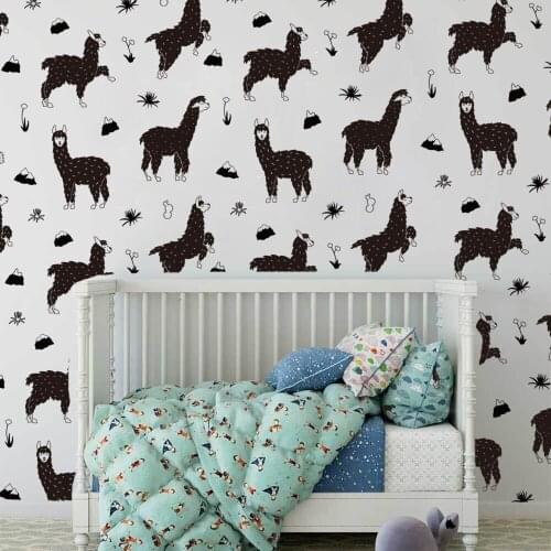 Scandinavian style Alpaca Llama Cactus Flowers Wall Decals Kids Room Bedroom Large Alpaca llama Animal Pet Sticker Vinyl Decor