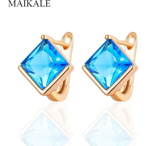MAIKALE Classic Square Korea Design MultiColor Zirconia Small Stud Earrings for Women Jewelry Wedding Party Gifts High Quality