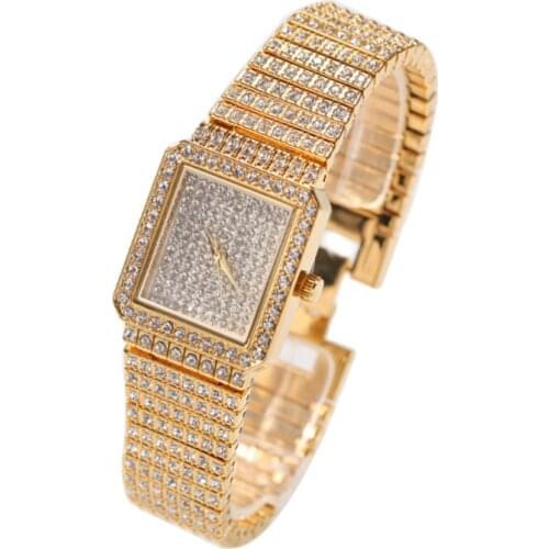 Women Wristwatch AAA Iced Out Round Zirconia Wataches Simple Square Dial Stainless Steel Belt Watch