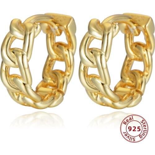 925 Sterling Silver Earrings Punk Rock Chain Hoop Earrings For Women Gold Color Small circle Huggie Female Brincos 2020