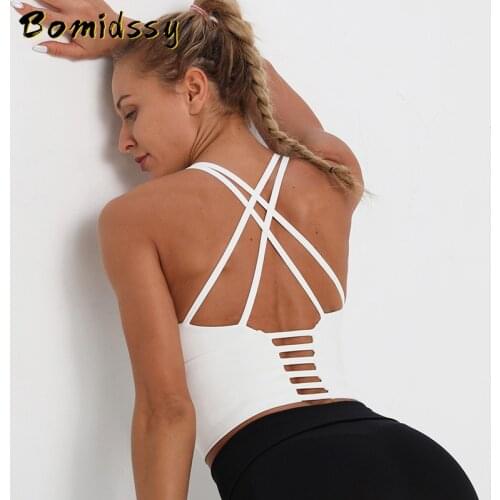Womens Sexy Cross Shoulder Strap Beauty Back Sports Bra Shockproof Yoga Fitness Underwear Fashion Running Training Tights