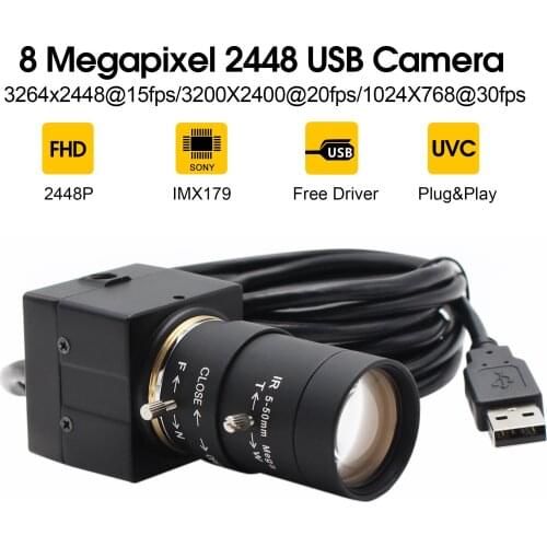 8MP 3264X2448 usb mini cctv camera 1/3.2 Sony IMX179 sensor mini box housing surveillance camera 5-50mm manual varifocal lens