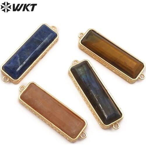 WT-C272 WKT Natural stone connector multi-color rectangular connector with gold-trimmed stone connector jewelry accessories