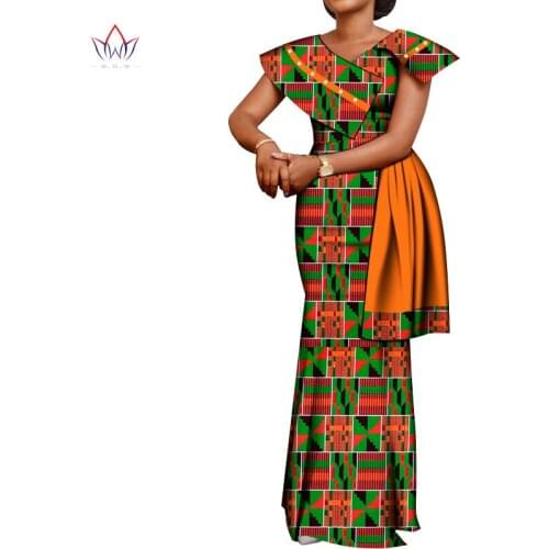 BRW Plus Size Clothing for Women 2021 Bazin Riche Sexy Lady Outfit Big Size Party Wedding Dashiki Ankara Dresses WY634