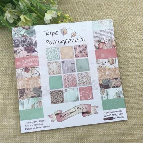 24 sheets 6"X6"Ripe pomegranate paper Scrapbooking paper pack handmade craft paper craft Background pad