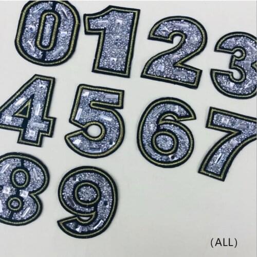 CPAM Shipping new arrival 10 pcs Numbers Rhinestones Embroidered patch Fashion Motif Applique garment hat bag shoe DIY accessory