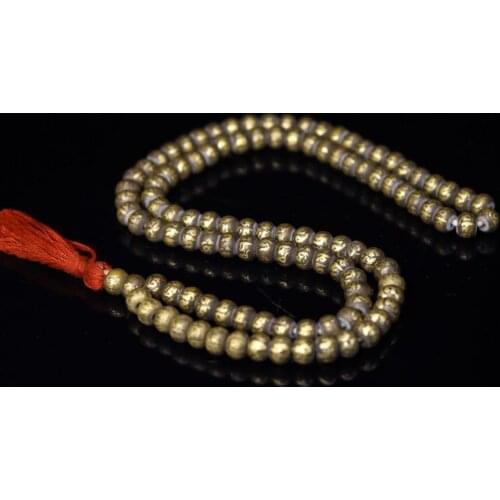 Home Decor 16" Tibet Buddhism Temple Tiantie Six-character Proverbs Gilt Buddha Beads Buddhist prayer beads necklace