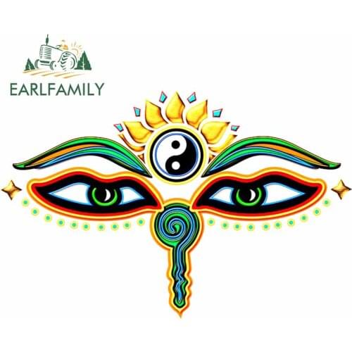 EARLFAMILY 13cm x 8.6cm for Buddha Eyes Mystical Religion Laptop Car Stickers Waterproof RV Decal Trunk Windows Vinyl Car Wrap