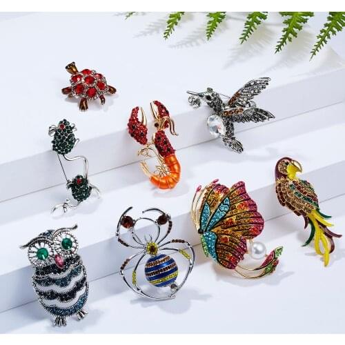 Enamel Crystal Tortoise Owl Butterfly Brooches Female Insect Animal Brooch Pin for Women Fashion Jewelry Clothes Accessories