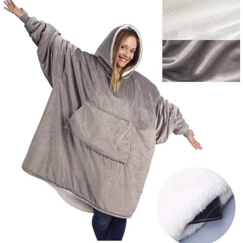 FSISLOVER 2021 Warm Thick TV Pocket Hooded Blanket Winter Sofa Weighted Blanket Flannel Unisex Giant Pocket For Beds Travel Home