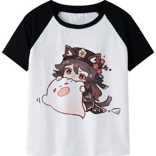 Genshin Impact T Shirt Harajuku Cartoon T-shirt Unisex Kawaii Summer Tops Women/Men Cute Hu Tao Graphic Tees Funny Keqing Female