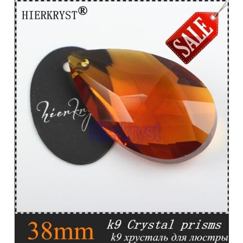 HIERKYST 100 pcs K9 Glass Crystal Prisms Pendants Chandeliers Parts Lustres Rainbow Lamp Lighting Hang Drops Brown 38mm #2278-4C
