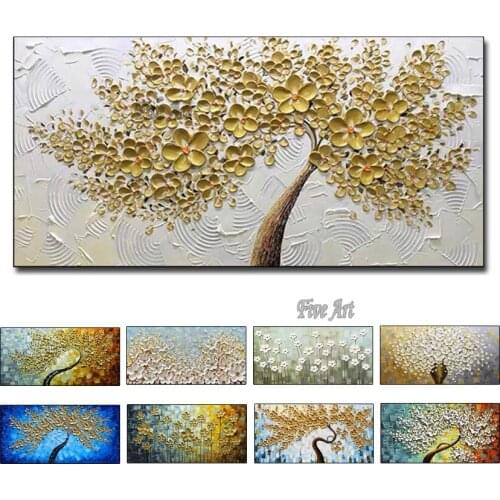 12 Colors Handmade Knife Pictures Home Decor Hand Painted Flowers Oil Painting on Canvas Handmade gold Floral Paintings Wall Art